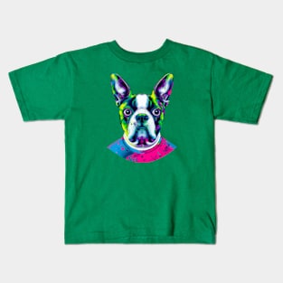 Boston Terrier Dog Boston Bull Artwork Kids T-Shirt